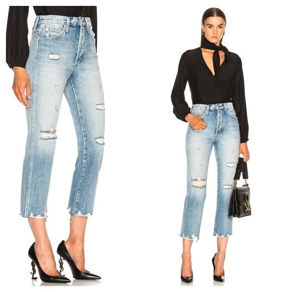AMO Destroyed Loverboy Jeans Cropped Straight Distressed Retro Wash Women's 25 - Picture 1 of 12